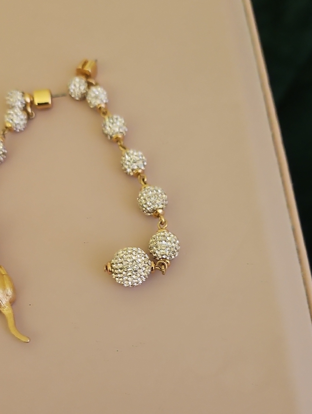 Gold Cat Charm Earrings with Crystal Pave Beads. Vintage - Picture 3 of 3
